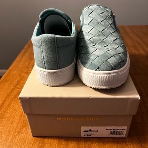 Marc Fisher suede slip-on sneakers, size 6.5, green/blue